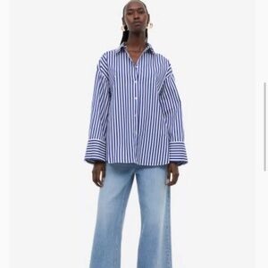 H&M Blue And White Stripe Oversized Women’s Shirt - Size Small